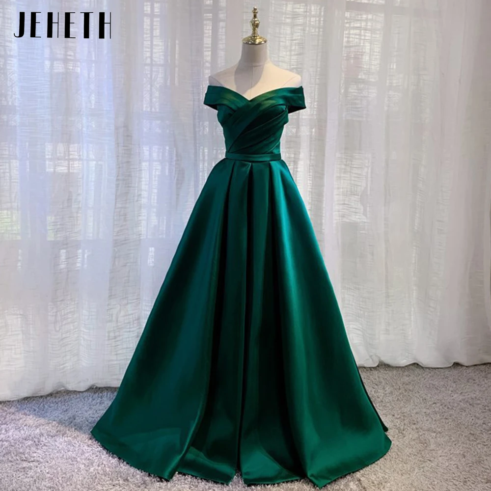 

Женское атласное вечернее платье JEHETH, темно-зеленое платье-трапеция с открытыми плечами, длиной до пола, со шнуровкой сзади, 2023