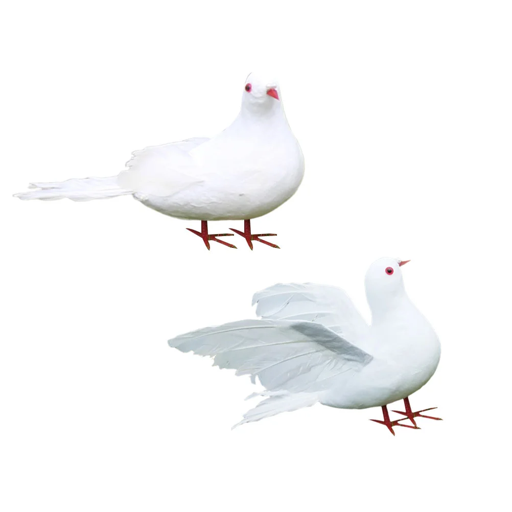 

2 Artificial White Doves Peace Pigeons Figurines Feathered Birds Tree Ornaments Photo Props for Craft Home Garden Wedding DIY