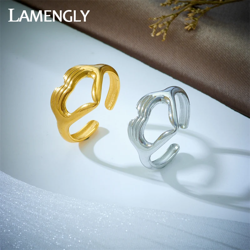 LAMENGLY 316L Stainless Steel Hands Crossed Heart Adjustable Finger Ring For Women New Fashion Girls Opening Rings Jewelry Gifts
LAMENGLY 316L Stainless Steel Hands Crossed Heart Adjustable Finger Ring For Women New Fashion Girls Opening Rings Jewelry Gifts
