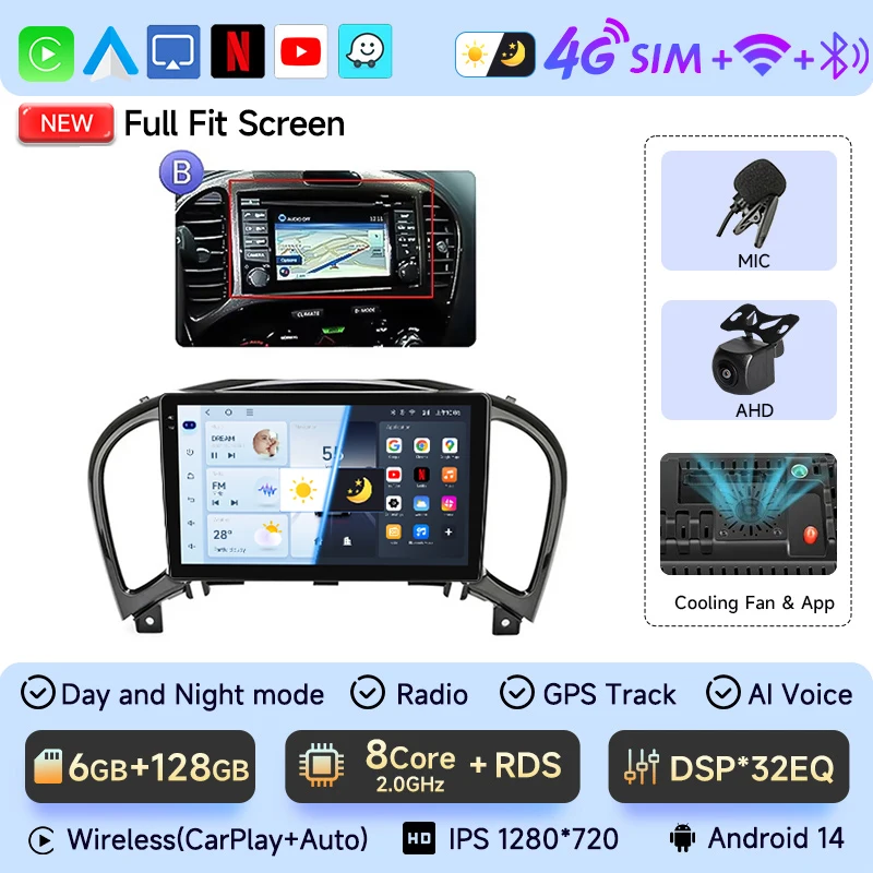 Android 14 авто радио GPS стерео для Nissan JUKE 2010-2014 мультимедийный видеоплеер 4G Auto Carplay головное устройство 2Din SWC экран 
Android 14 авто радио GPS стерео для Nissan JUKE 2010-2014 мультимедийный видеоплеер 4G Auto Carplay головное устройство 2Din SWC экран