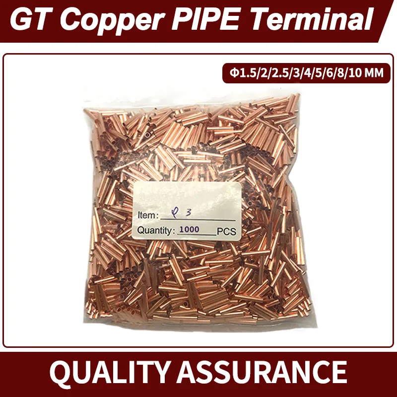 1000 PCS GT Copper Pipe and Wire Connector Terminal with Cold Crimping Joint - Reliable and Durable Copper Nose 1.5-10mm
1000 PCS GT Copper Pipe and Wire Connector Terminal with Cold Crimping Joint - Reliable and Durable Copper Nose 1.5-10mm