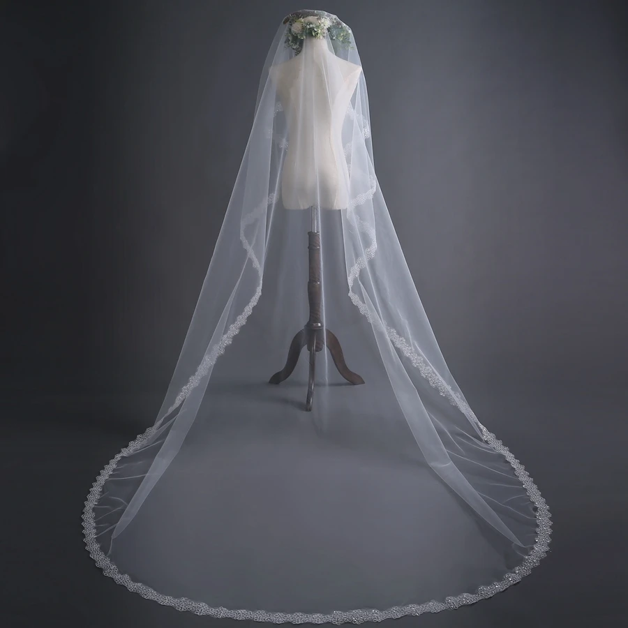

New Arrival Ivory Wedding Veils mariage Wedding accessoirres Welon Sexy Bridal Veils bride veil Lace Edge boda velos de novia