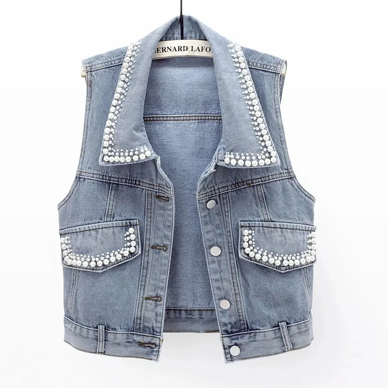 Denim Vest Female Women's Denim Jacket 2023 Spring Autumn New Korean Heavy Industry Beaded Sleeveless Denim Waistcoat Coats Top
Denim Vest Female Women's Denim Jacket 2023 Spring Autumn New Korean Heavy Industry Beaded Sleeveless Denim Waistcoat Coats Top