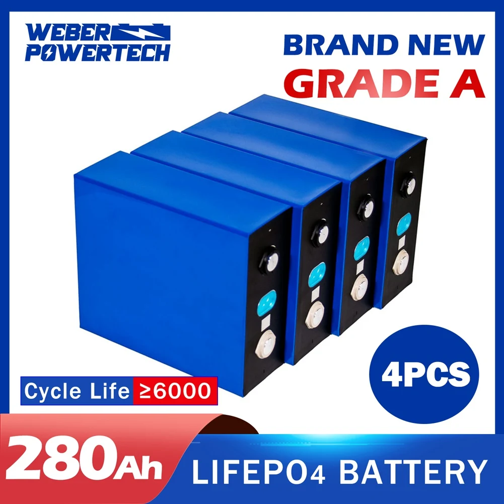 LiFePO4 Battery 4PCS 280Ah 3.2V Rechargeable Lithium Iron Phosphate 12V 24V 48V Solar Battery Pack for Boat Golf Cart Yacht RV
LiFePO4 Battery 4PCS 280Ah 3.2V Rechargeable Lithium Iron Phosphate 12V 24V 48V Solar Battery Pack for Boat Golf Cart Yacht RV