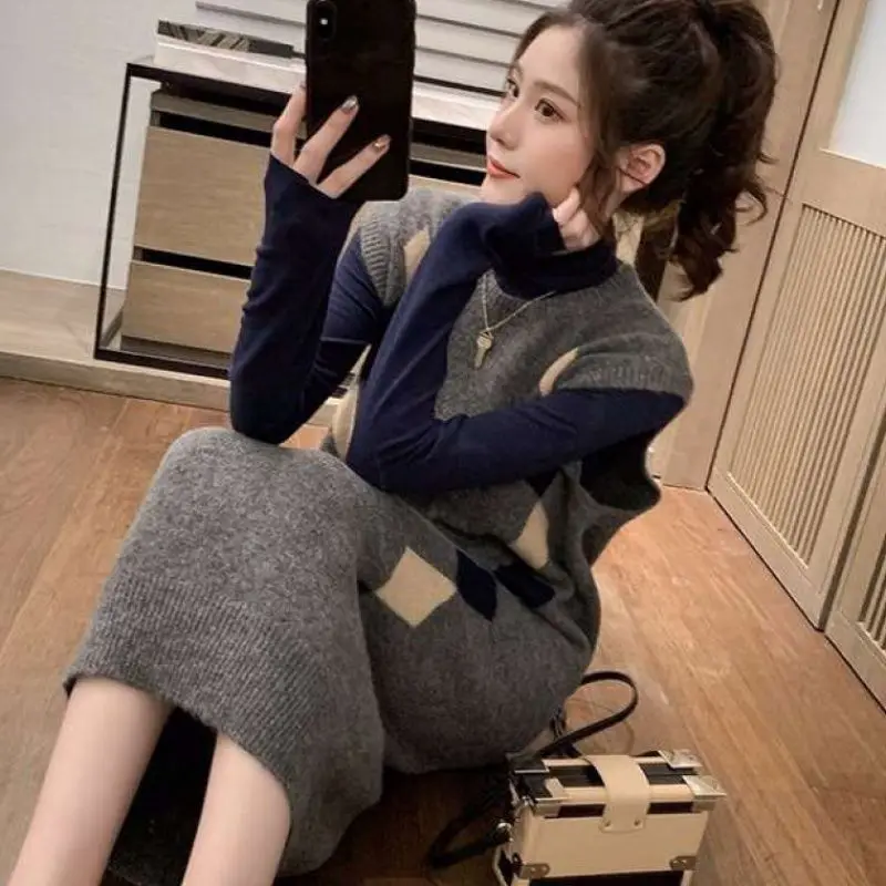 Spring Autumn New Loose Print Sleeveless Knitted Vest Dress Large Size Women Dresses O-Neck Vests Long Sweater Waistcoat E888
Spring Autumn New Loose Print Sleeveless Knitted Vest Dress Large Size Women Dresses O-Neck Vests Long Sweater Waistcoat E888