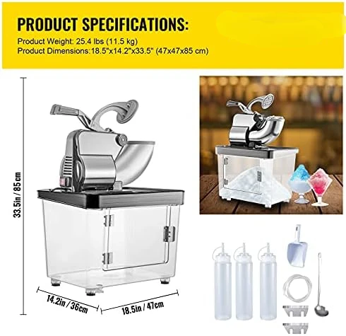 Commercial Ice Crusher 440LBS/H, ETL Approved 300W Snow Cone Machine with Dual Blades, Stainless Steel Shaved Ice Machine with
Commercial Ice Crusher 440LBS/H, ETL Approved 300W Snow Cone Machine with Dual Blades, Stainless Steel Shaved Ice Machine with