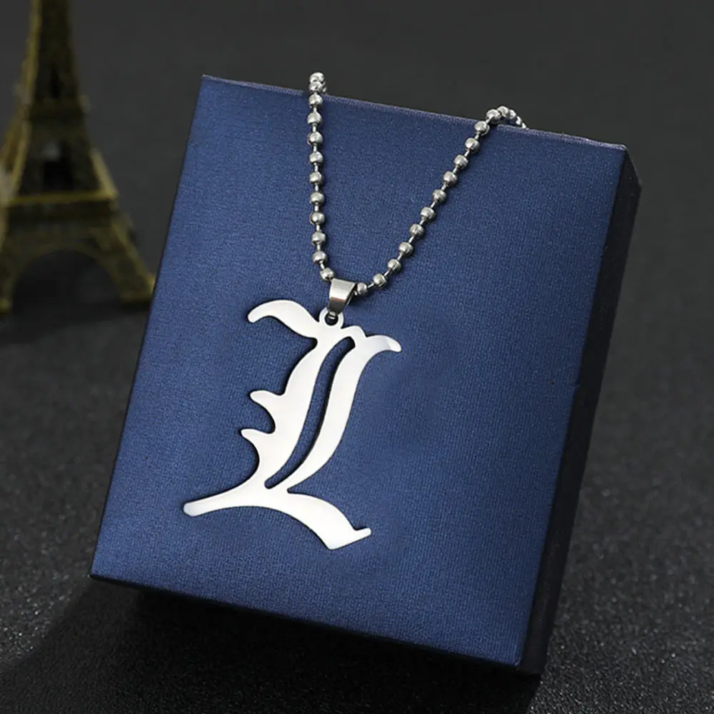 Anime Death Note L Lawliet Necklace Stainless Steel Old English Letter Pendant Beads Chain Necklaces Cosplay Jewelry Gift
Anime Death Note L Lawliet Necklace Stainless Steel Old English Letter Pendant Beads Chain Necklaces Cosplay Jewelry Gift