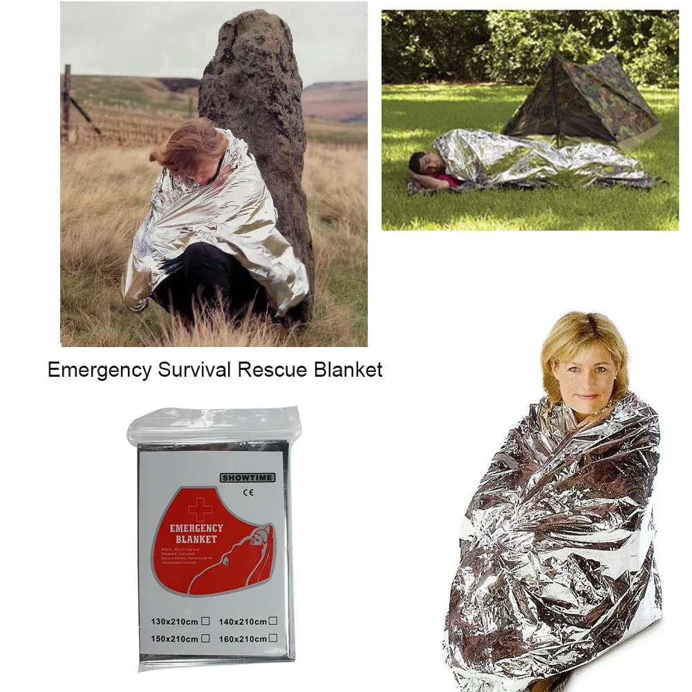 

Портативное уличное аварийное тепловое одеяло для выживания, уличное одеяло, водонепроницаемое, ветрозащитное, многоразовое покрытие, 210x13, 0/160 см