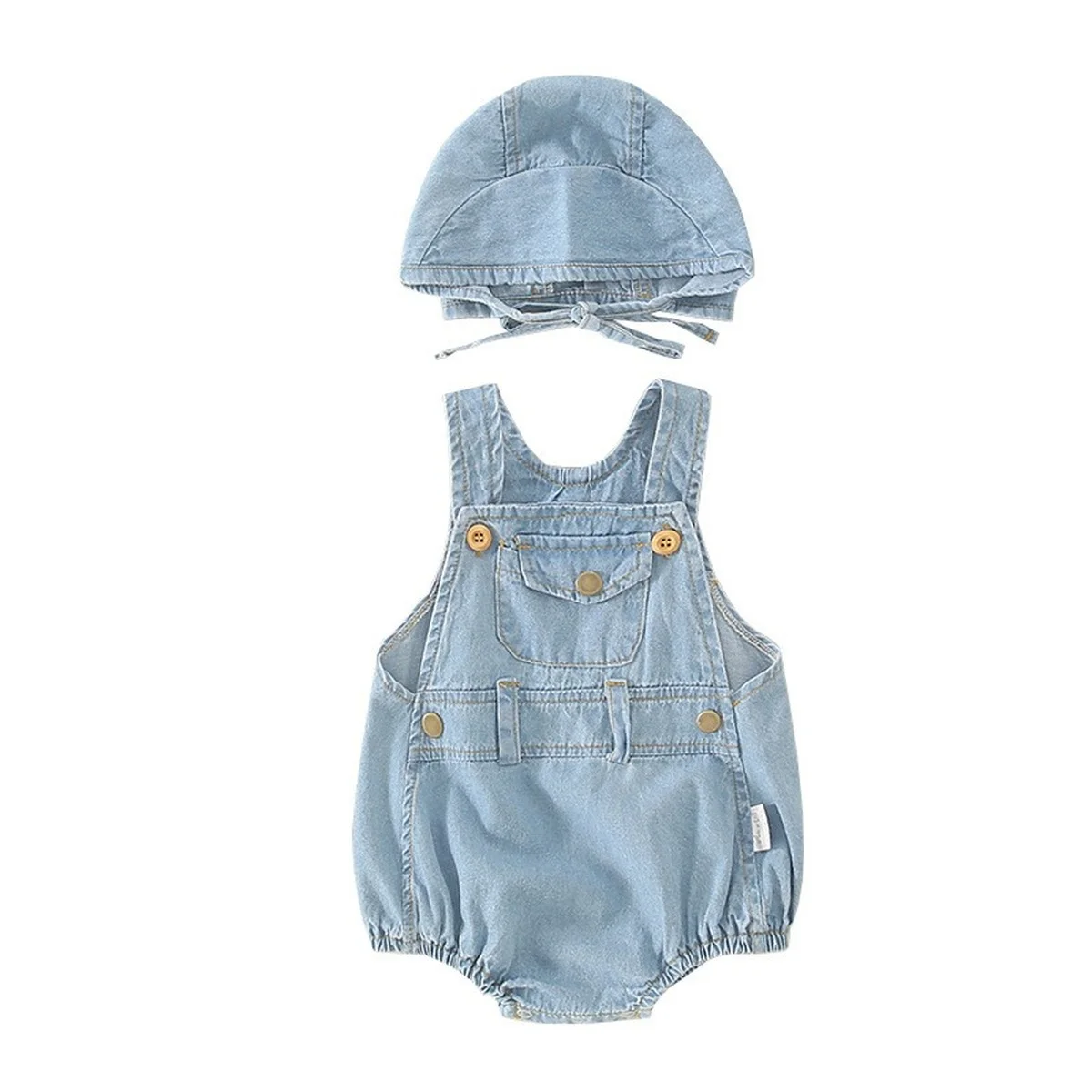 Ins summer baby boys and girls baby light denim hat two-piece triangle climbing suit
Ins summer baby boys and girls baby light denim hat two-piece triangle climbing suit