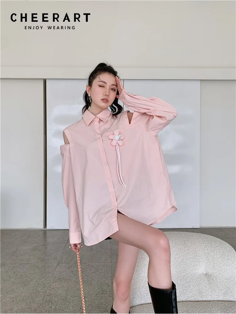 CHEERART топы с открытыми плечами дизайнерская рубашка большого размера для женщин блузка с длинным рукавом белая розовая мешковатая рубашка на пуговицах модная
CHEERART топы с открытыми плечами дизайнерская рубашка большого размера для женщин блузка с длинным рукавом белая розовая мешковатая рубашка на пуговицах модная