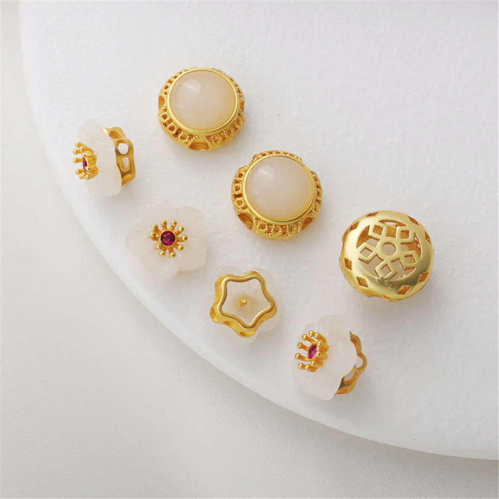 18k gold with jade matte gold hollow five-petal flowers diy jewelry accessories necklace bracelet string with beads 
18k gold with jade matte gold hollow five-petal flowers diy jewelry accessories necklace bracelet string with beads