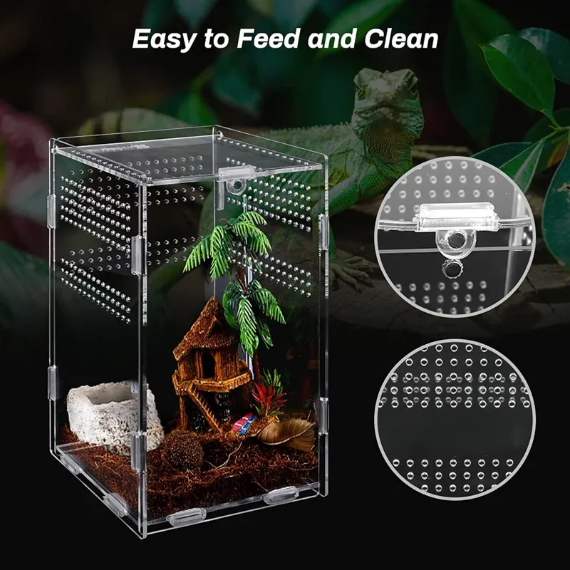 Acrylic Reptile Terrarium Habitat Breeding Box Mini Transparent Reptiles Cage with Cover Nano Arboreal Tarantula Enclosure 
Acrylic Reptile Terrarium Habitat Breeding Box Mini Transparent Reptiles Cage with Cover Nano Arboreal Tarantula Enclosure
