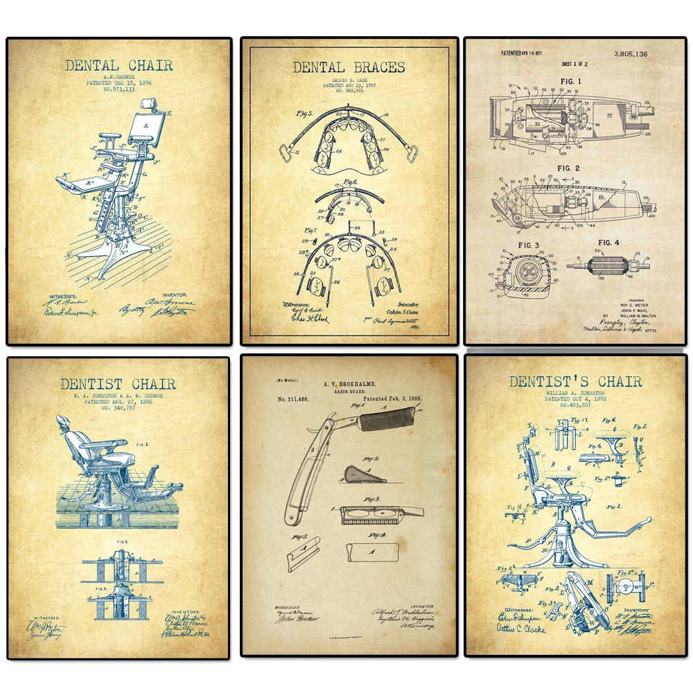 Vintage Dental Braces Chair Design Poster Patent Blueprints Canvas Painting Wall Art Print Picture for Dental Clinic Room Decor
Vintage Dental Braces Chair Design Poster Patent Blueprints Canvas Painting Wall Art Print Picture for Dental Clinic Room Decor