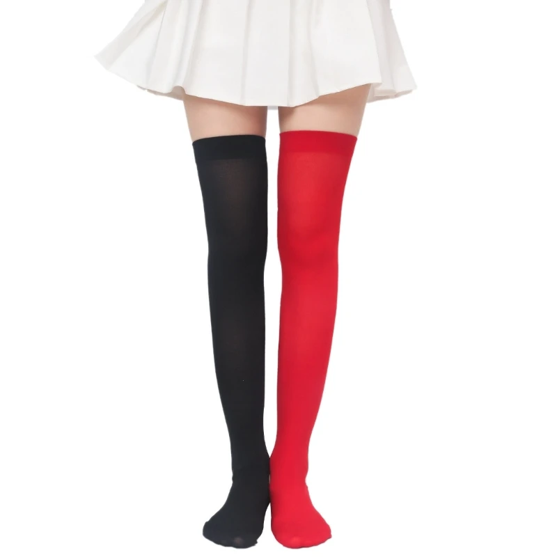 

Women Asymmetrical Colorblock Striped Over Knee Long Socks Thigh High Stockings for Christmas Halloween Party Costume