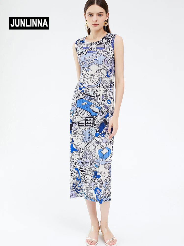 JUNLINNA Pleated Dress One Free Size Crew Neck Sleeveless Printed Midi Vestidos High Elastic Sliming
JUNLINNA Pleated Dress One Free Size Crew Neck Sleeveless Printed Midi Vestidos High Elastic Sliming