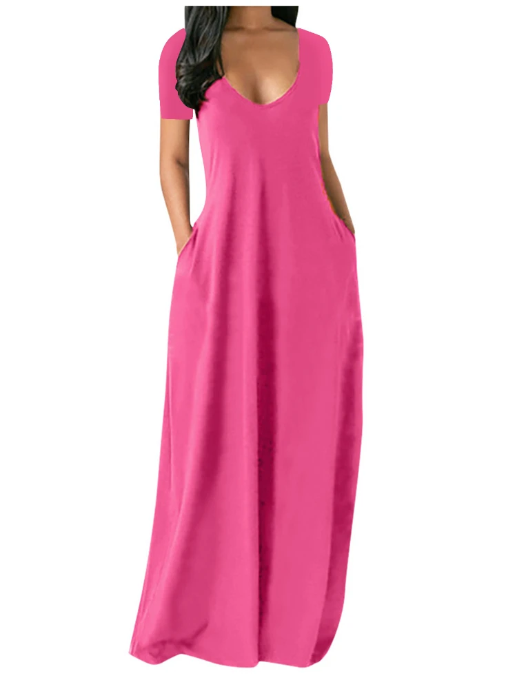 New Summer Women's Dress Simple Commuter Solid Color Multicolor Sexy Deep V Short Sleeve Ladies Long Dress with Pocket
New Summer Women's Dress Simple Commuter Solid Color Multicolor Sexy Deep V Short Sleeve Ladies Long Dress with Pocket