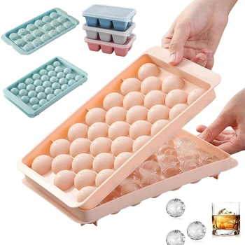 3D Round Ice Cube Tray with Lid Plastic Diamond Style Ice Mold Refrigerator Spherical DIY Moulds Ice Ball Maker Kitchen Tools