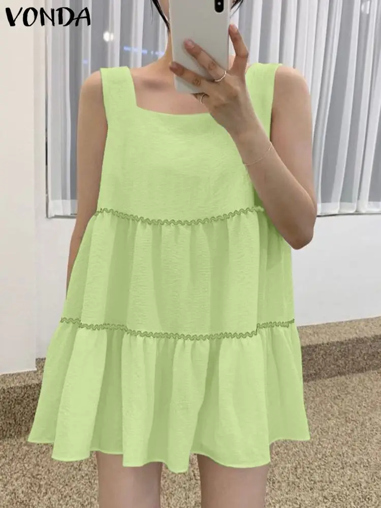 VONDA Women Summer Sexy Tank Mini Dress 2023 Sleeveless Ruffled Sundress Fashion Square Collar Casual Loose Beach Vestidos Robe
VONDA Women Summer Sexy Tank Mini Dress 2023 Sleeveless Ruffled Sundress Fashion Square Collar Casual Loose Beach Vestidos Robe