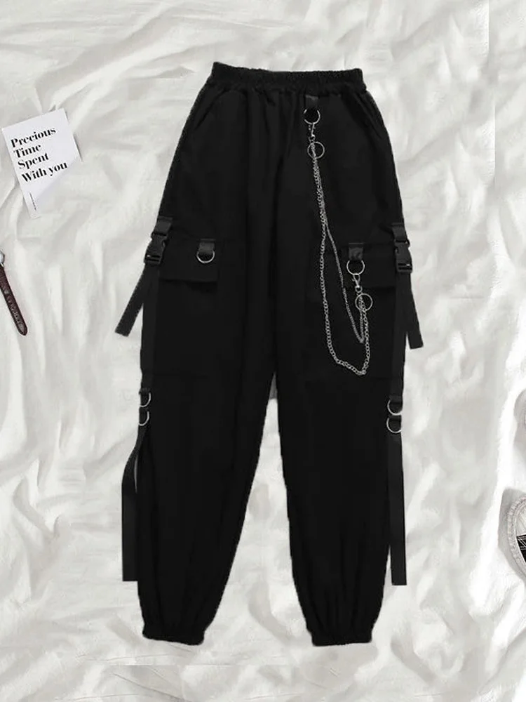2023 Harajuku Techwear Cargo Pants Women Gothic Punk Chain Black Hippie Joggers Loose Trousers Female High Waist Streetwear
2023 Harajuku Techwear Cargo Pants Women Gothic Punk Chain Black Hippie Joggers Loose Trousers Female High Waist Streetwear