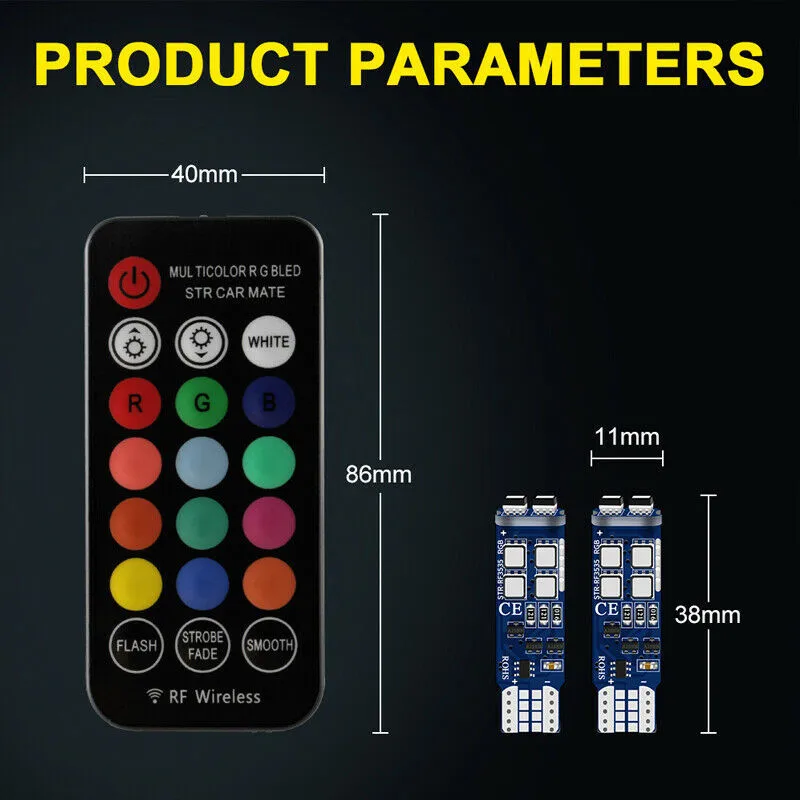 Practical Durable LED Bulb T10 W/RF Car Decoration For Car Multi-Color Parking Lights RGB Remote Control 168 194
Practical Durable LED Bulb T10 W/RF Car Decoration For Car Multi-Color Parking Lights RGB Remote Control 168 194