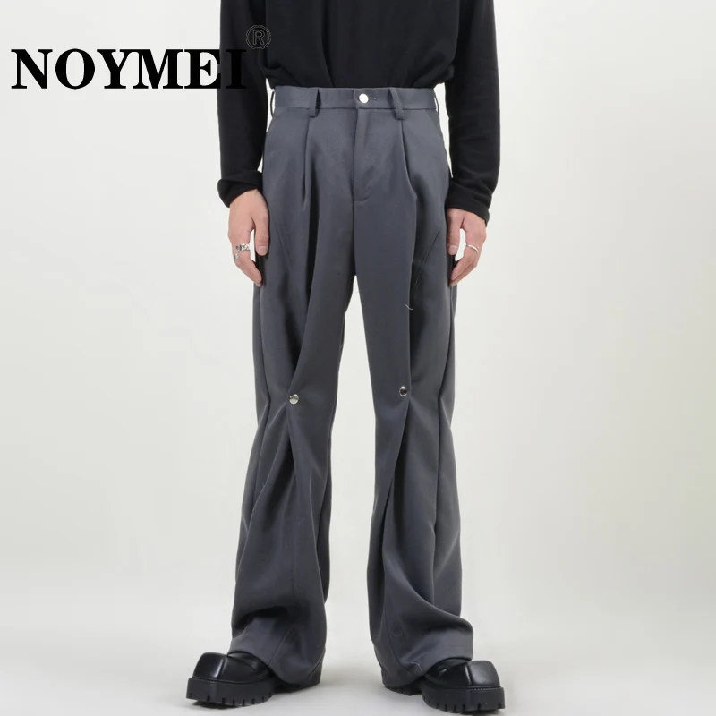 

NOYMEI Wide Leg Straight Suit Pants Solid Color All-match Mopping Trousers Men Chic Casual Button Decoration Niche Design WA1560