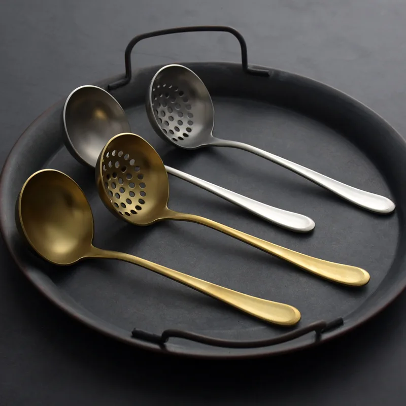 Japanese Golden Retro Soup Ladle Ramen Spoon Stainless Steel Tablespoons Long Handle Tableware New Kitchen Cooking Utensils
Japanese Golden Retro Soup Ladle Ramen Spoon Stainless Steel Tablespoons Long Handle Tableware New Kitchen Cooking Utensils