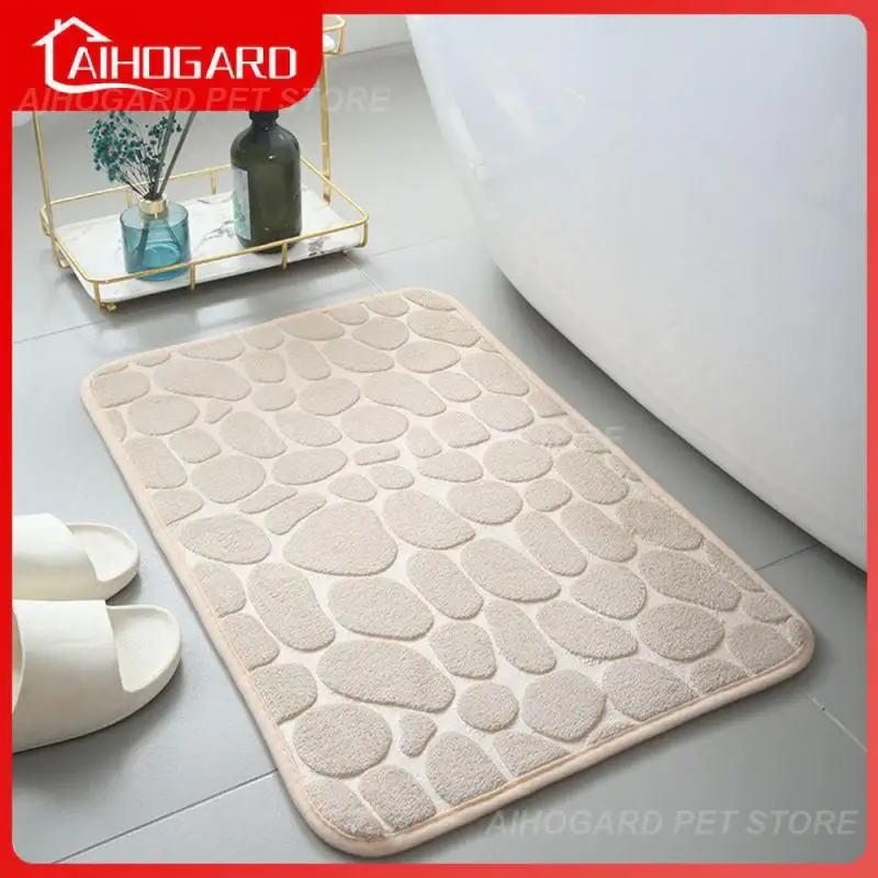 

Anti-skid Coral Fleece Carpet Square Super Absorbent Memory Foam Shower Room Doormat Bath Mat Cobblestone Floor Mat Polyester
