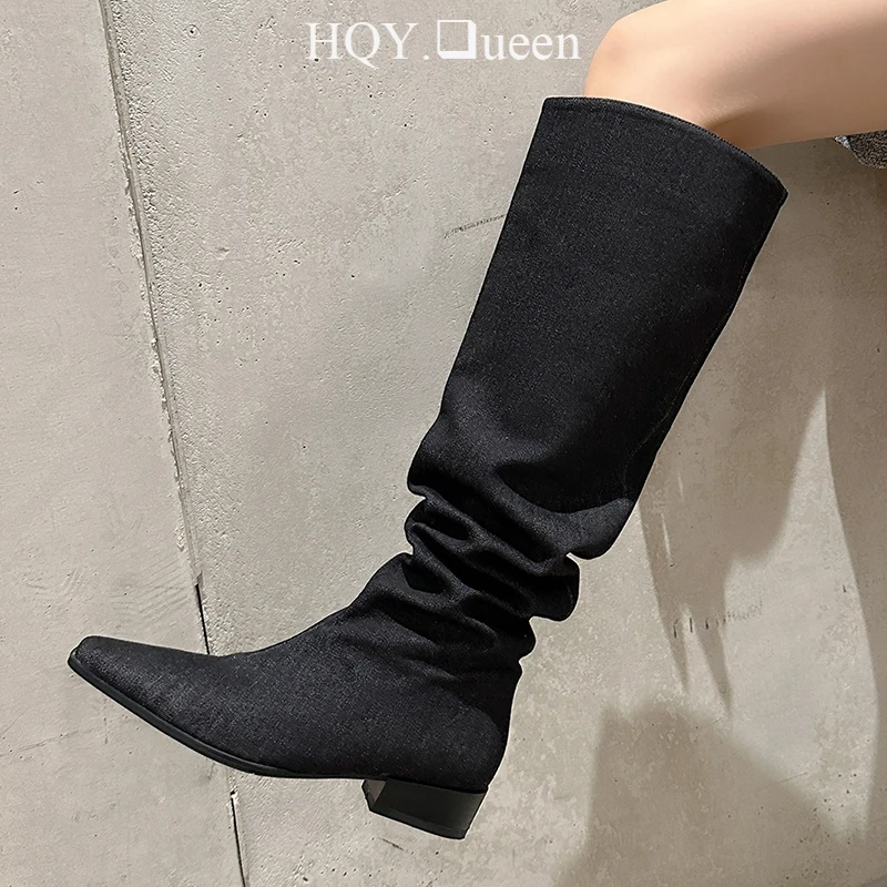 Женские современные джинсовые сапоги, осенние сапоги до колена без застежки из натуральной кожи, женская обувь для женщин, длинные сапоги в западном стиле на каблуке, 2023
Женские современные джинсовые сапоги, осенние сапоги до колена без застежки из натуральной кожи, женская обувь для женщин, длинные сапоги в западном стиле на каблуке, 2023