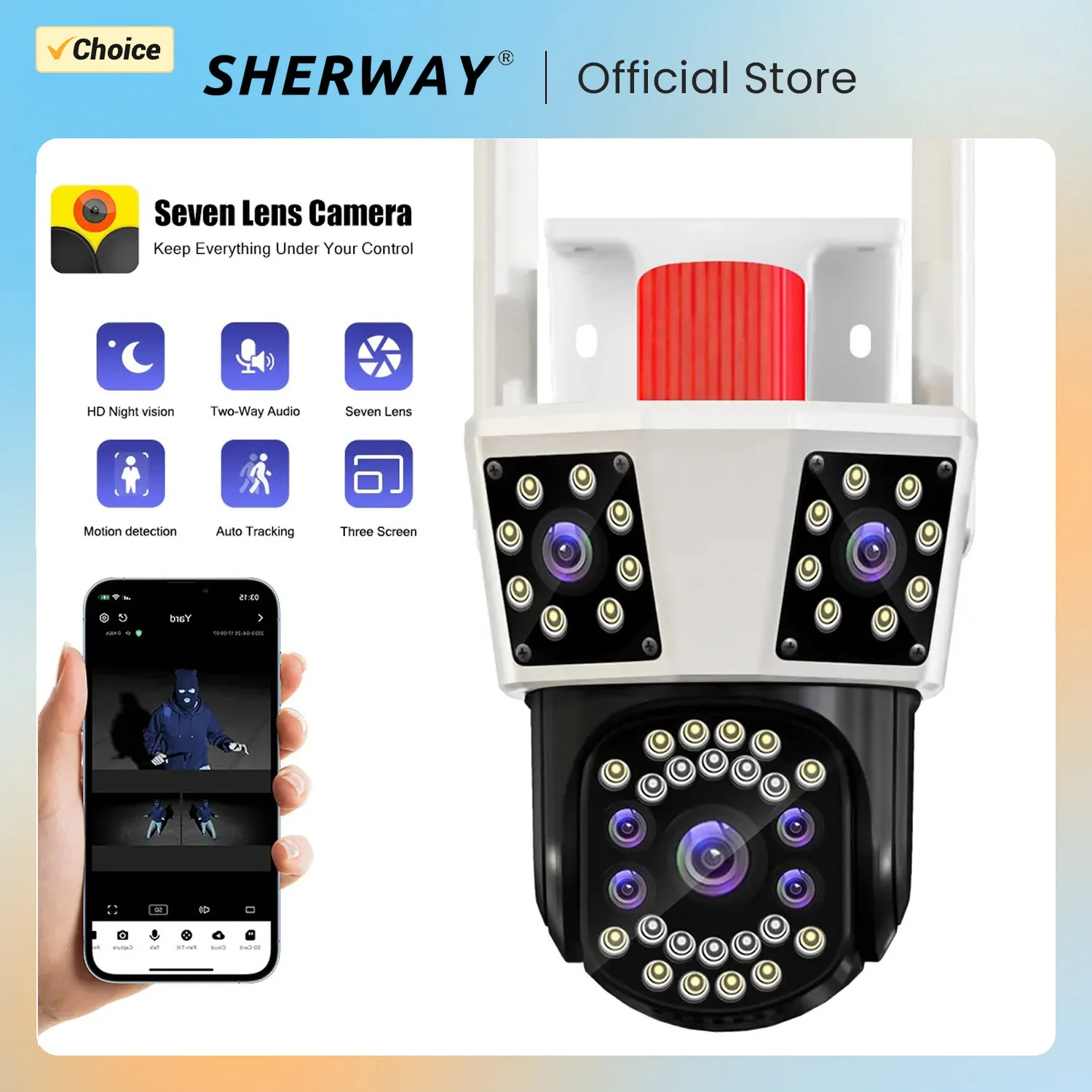 

SHERWAY трехэкранная Wi-Fi IP HD наружная камера PTZ 8X зум три объектива три экрана видеонаблюдение Защита видеонаблюдения