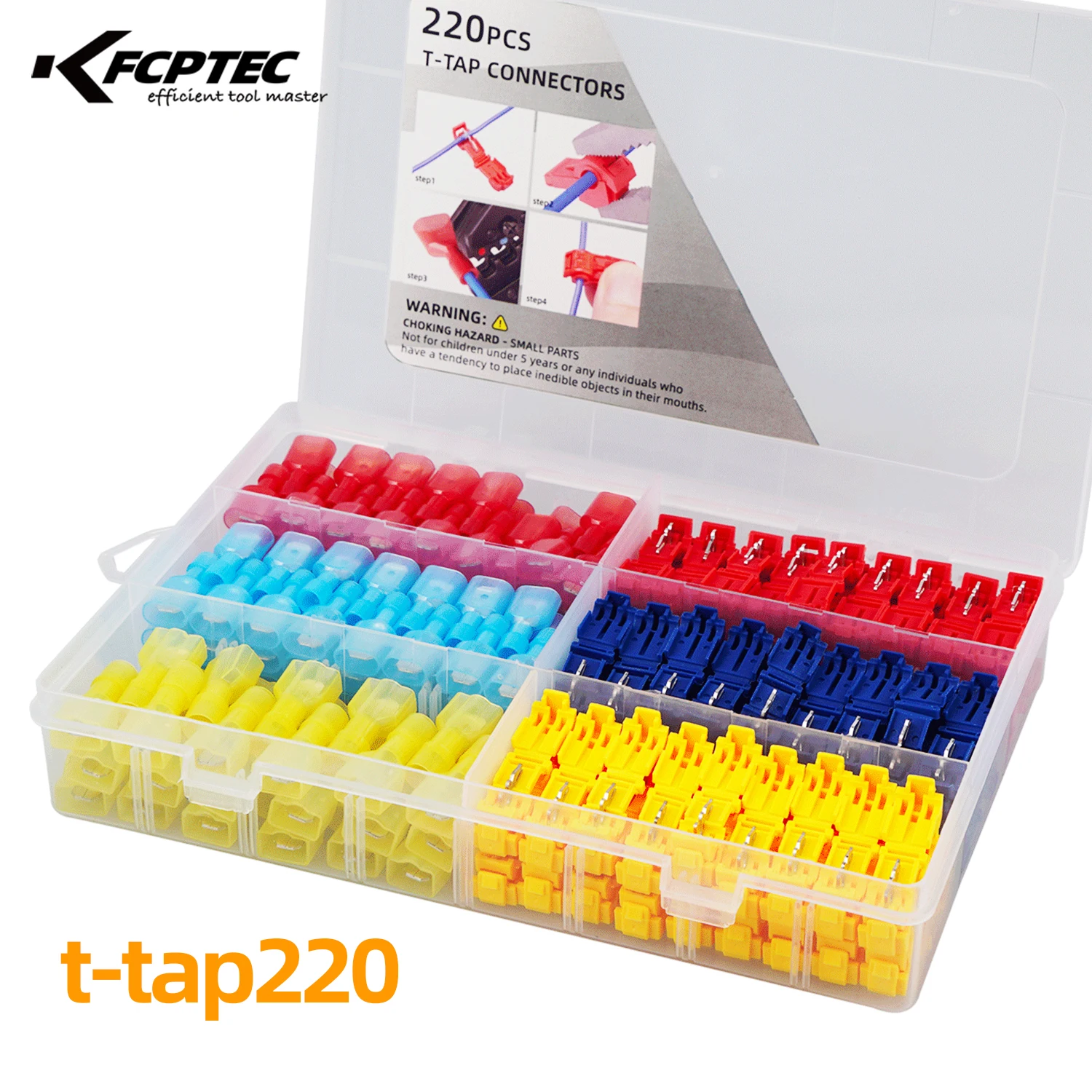 

140/220Pcs T-tap Wire Connectors Quick Splice Insulated Male Female Terminals Self-Stripping Disconnect Spade Lock Cable Crimp