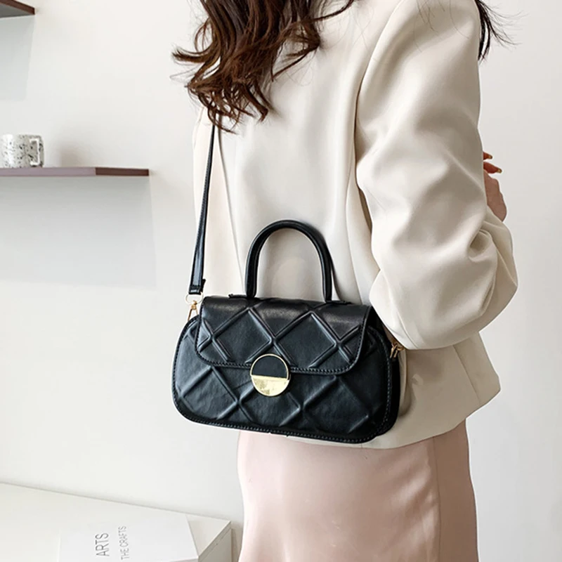 

PU Leather Retro embossed rhombic lattice Crossbody Bags For Women 2022 Solid Color Shoulder Handbags Female Trend Women's Bag