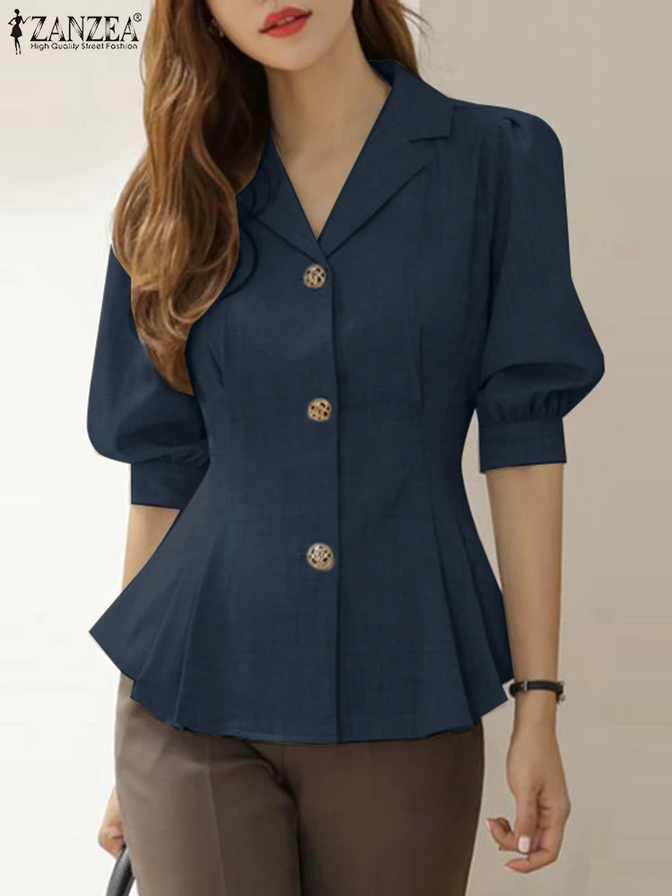 Women Summer OL Blouse ZANZEA Elegant Half Sleeve Lapel Neck Shirt Fashion Solid Buttons Down Work Tops Casual A-line Blusas
Women Summer OL Blouse ZANZEA Elegant Half Sleeve Lapel Neck Shirt Fashion Solid Buttons Down Work Tops Casual A-line Blusas