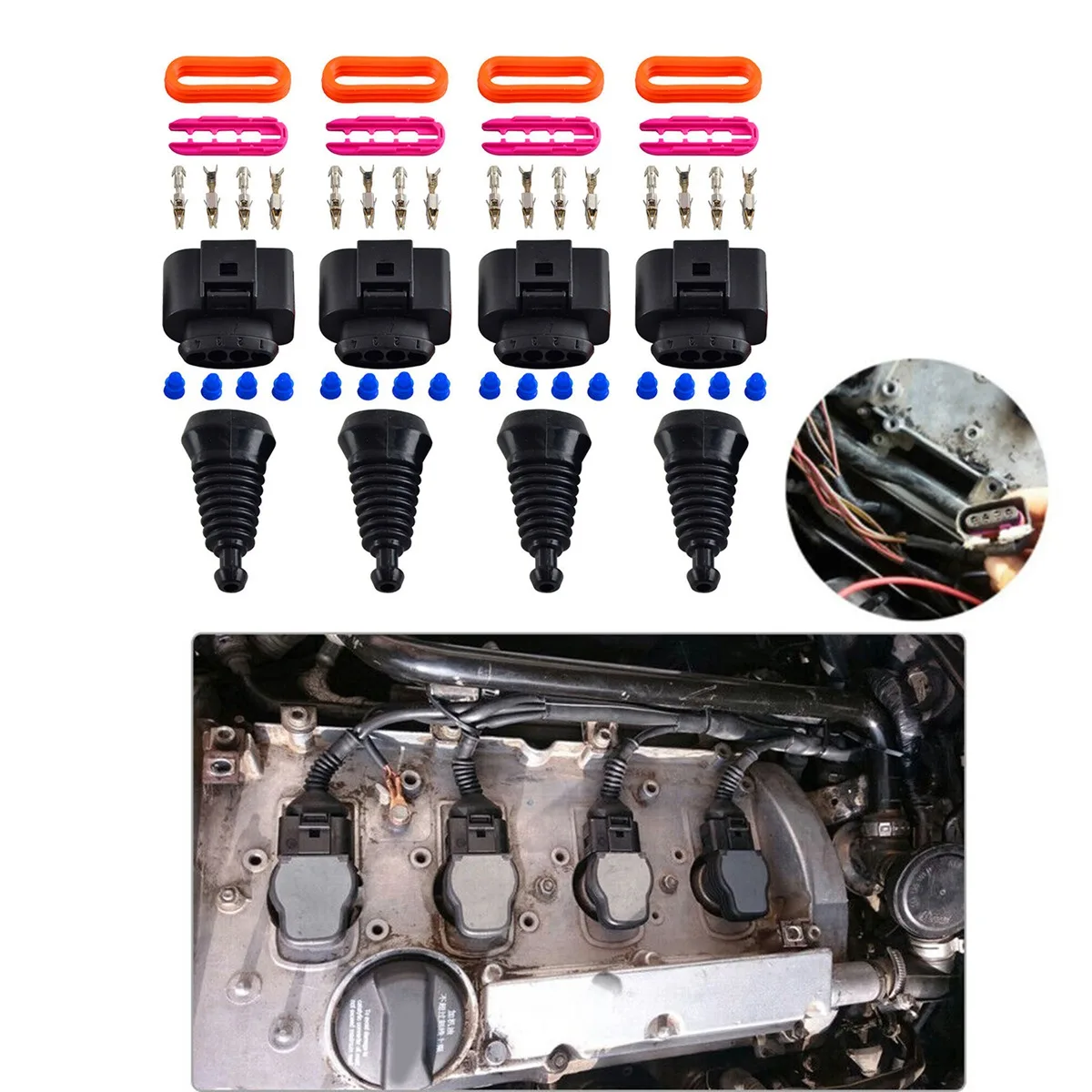4 Set Ignition Coil Wiring Harness Connector Plug Repair Kit for Audi A4 A6 A8 Golf Car Coil Plug Replacement 1J0998724
4 Set Ignition Coil Wiring Harness Connector Plug Repair Kit for Audi A4 A6 A8 Golf Car Coil Plug Replacement 1J0998724