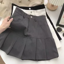 Y2K Vintage High Waist Pleated Skirt Women College Style Uniforms Safety Pants Mini Skirts Woman Korean Street Slim A-Line Skirt