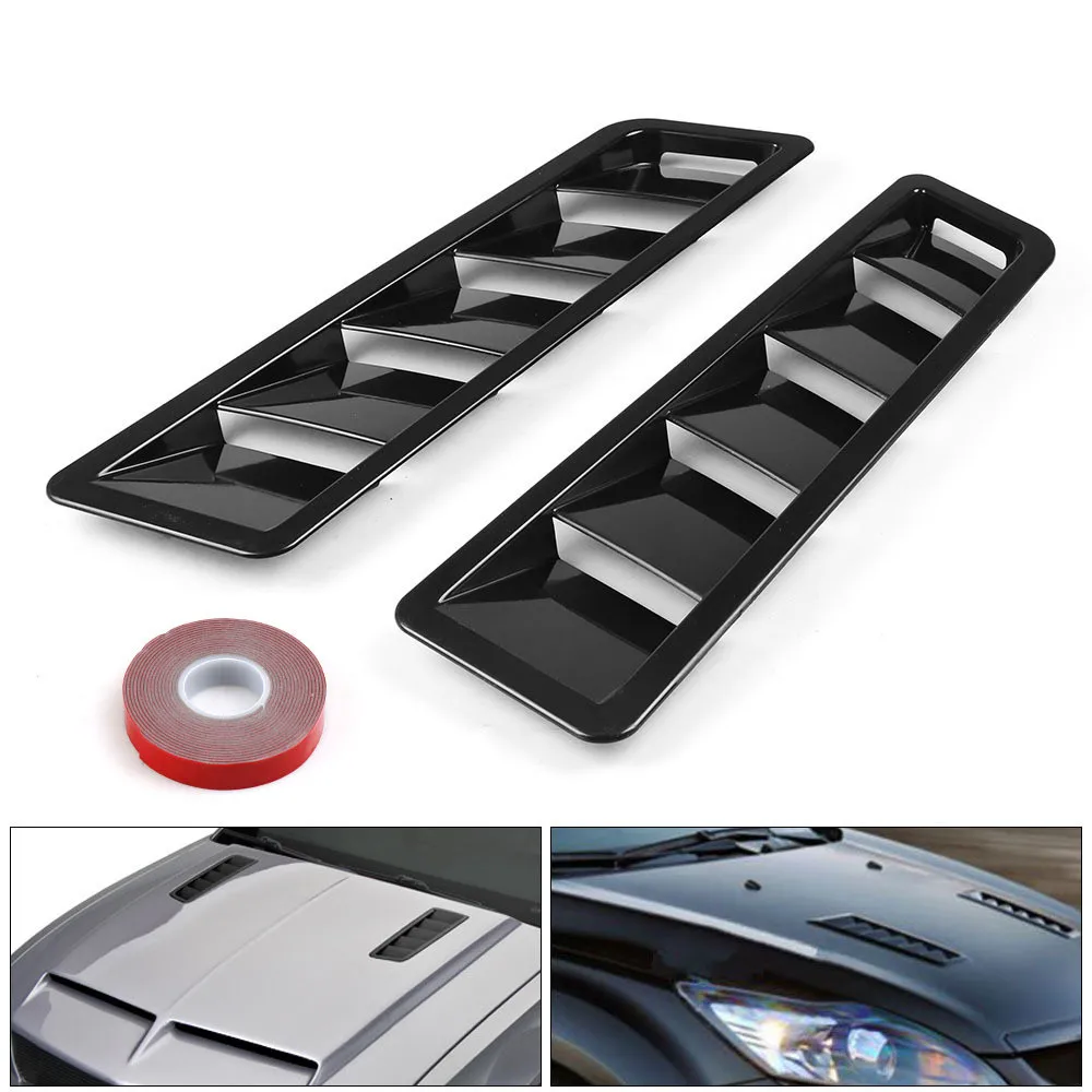 

2PCS ABS 17X5 Inch Universal Car Air intake Scoop Bonnet Hood Vent Louver Cooling Panel Trim Set Matte Black Carbon Fiber