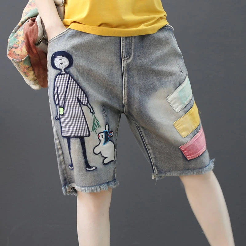 Summer New Arts Style Women Elastic Waist Vintage Denim Shorts Jeans Feminino Patchwork Embroidery Ripped Jeans Plus Size
Summer New Arts Style Women Elastic Waist Vintage Denim Shorts Jeans Feminino Patchwork Embroidery Ripped Jeans Plus Size