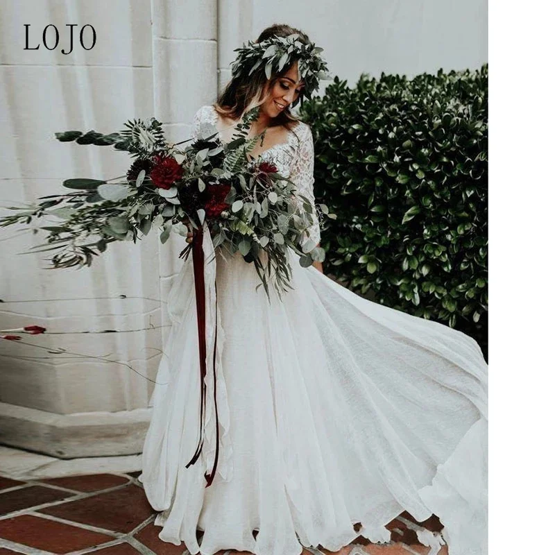 LOJO wd543 Boho Wedding Dress with Long Sleeves A Line Chiffon Lace Princess Beach Bride Two Pieces Wedding Gown
LOJO wd543 Boho Wedding Dress with Long Sleeves A Line Chiffon Lace Princess Beach Bride Two Pieces Wedding Gown