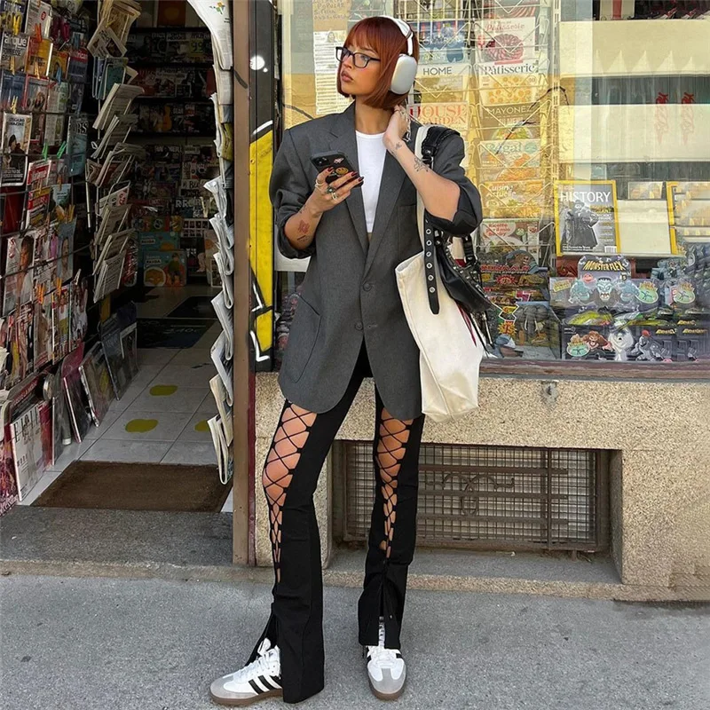Bandage Y2k Punk Sexy Streetwear Pants Grunge Gothic Fashion Hollow Out Trousers Women Harajuku Flare Pants
Bandage Y2k Punk Sexy Streetwear Pants Grunge Gothic Fashion Hollow Out Trousers Women Harajuku Flare Pants