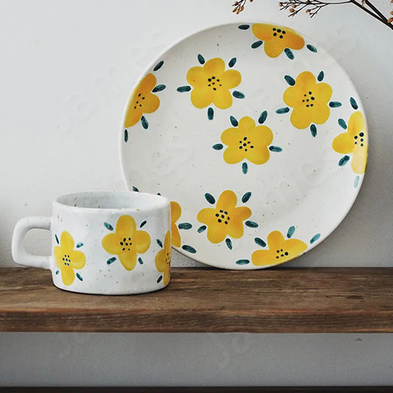 

Обеденная тарелка в нордическом стиле, креативная чашка с ручной росписью, маленькая свежая кружка, тарелки для фруктов, овощей, салатов, керамические кофейные чашки