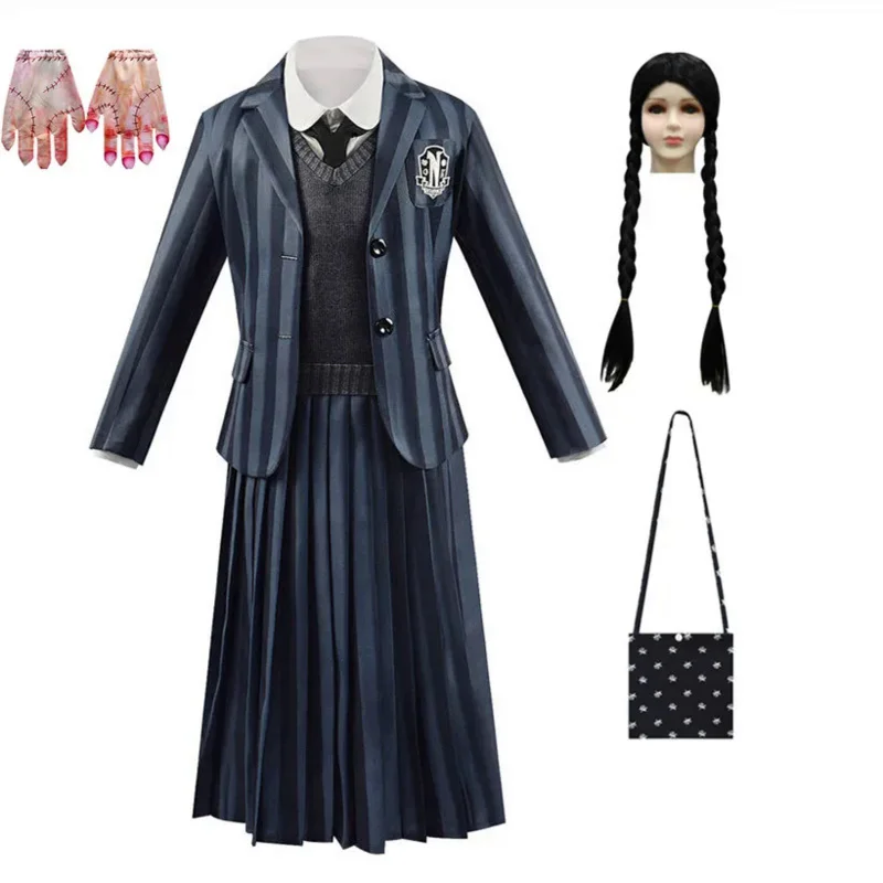 2023 New CosDaddy Addams Family Cosplay Costume Wednesday Kids Wig Girls School Uniform Children Halloween Costume
2023 New CosDaddy Addams Family Cosplay Costume Wednesday Kids Wig Girls School Uniform Children Halloween Costume