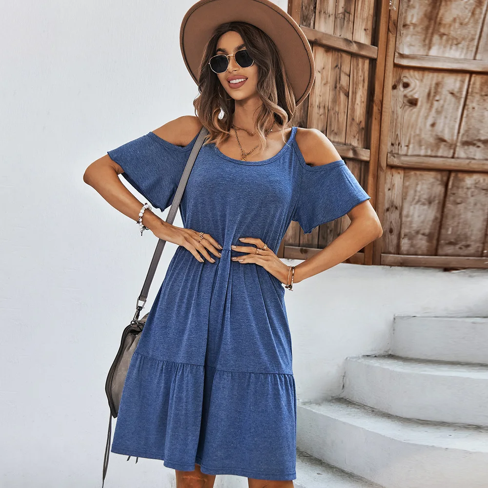 Elegant French Dress Princess Style Dress Blue Round Neck Sexy Off-the-shoulder Temperament Short-sleeved Dress 2022 Summer Wear
Elegant French Dress Princess Style Dress Blue Round Neck Sexy Off-the-shoulder Temperament Short-sleeved Dress 2022 Summer Wear