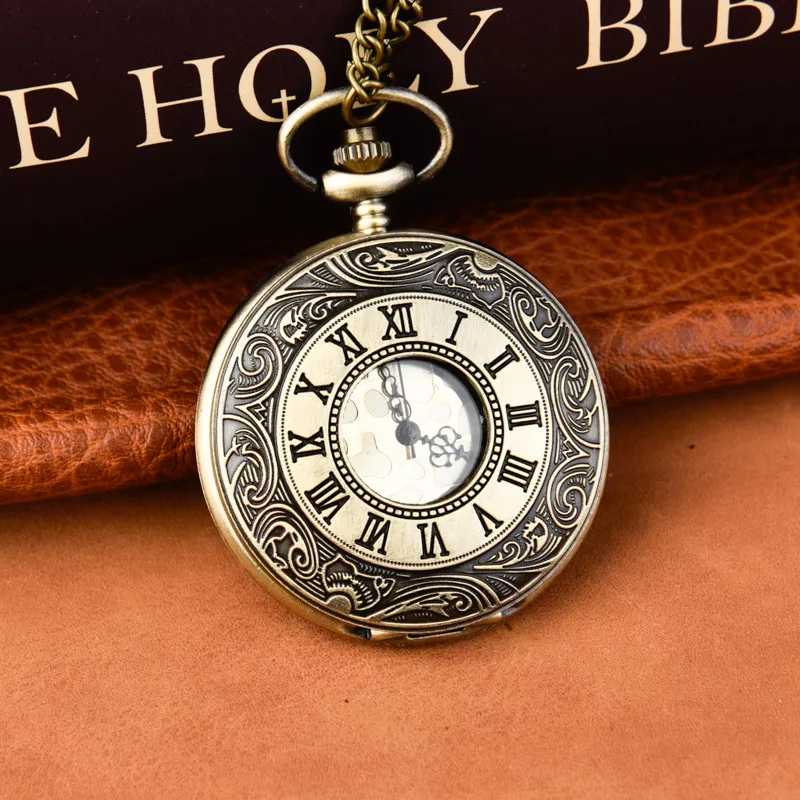 

Часы на шнурке с ожерельем, ностальгические карманные часы, классический большой золотой циферблат, римские цифровые бронзовые ретро-часы ...