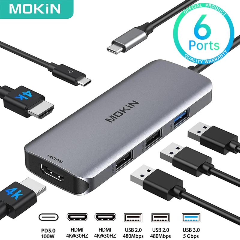 Док-станция USB 3,0 MOKiN 6 в 1, 4K, 30 Гц, 100 Вт 
Док-станция USB 3,0 MOKiN 6 в 1, 4K, 30 Гц, 100 Вт