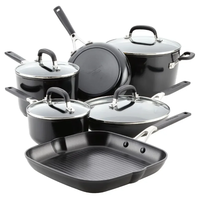 

Hard Anodized Nonstick Cookware Pots and Pans Set, 10-Piece, Onyx Black Pots Sets for Cooking Non Stick Cooking Pot Set