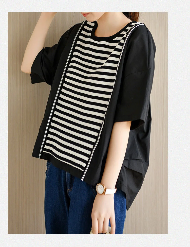 2022 Women's T-shirt Casual Literary Stripe Stitching Solid Color Round Neck Multicolor Short Sleeve Top Spring Summer New
2022 Women's T-shirt Casual Literary Stripe Stitching Solid Color Round Neck Multicolor Short Sleeve Top Spring Summer New