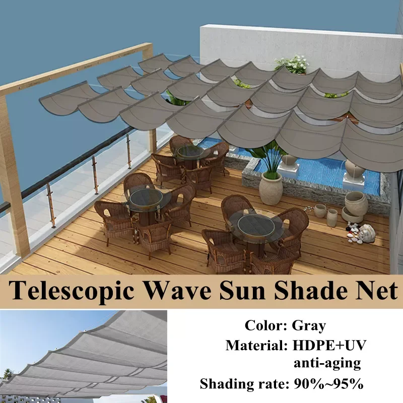 

NEW2023 Customize Telescopic Wave Sun Shade Net Outdoor Awning Courtyard Pavilion Sunshade Sail Balcony Terrace Canopy Sunshade