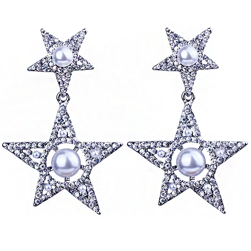 Fashion Shining Rhinestones Star Drop Earrings for Women Wedding Accessory Elegant Simulated Pearl Crystal Earrings
Fashion Shining Rhinestones Star Drop Earrings for Women Wedding Accessory Elegant Simulated Pearl Crystal Earrings
