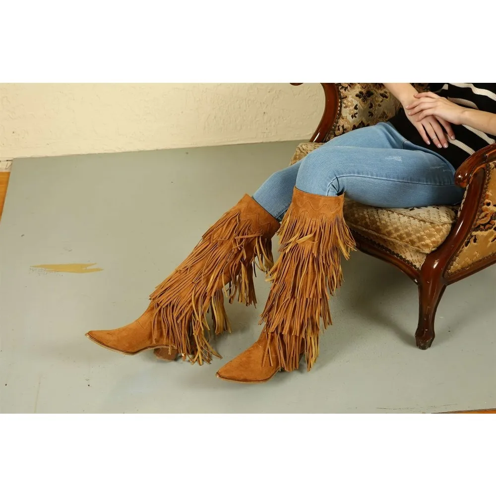 Dorlie Tassels Leather Black Women 'S Long Boots 
Dorlie Tassels Leather Black Women 'S Long Boots