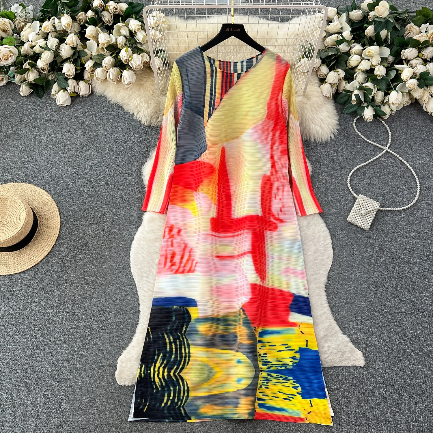 Sexy Bodycon Pleated Print O Neck Long Sleeve Dress Chic Elegant Vestidos Vintage Autumn Women Korean Fashion Loose Dress 
Sexy Bodycon Pleated Print O Neck Long Sleeve Dress Chic Elegant Vestidos Vintage Autumn Women Korean Fashion Loose Dress