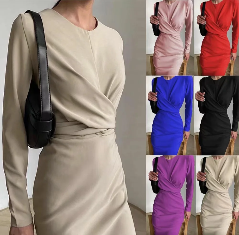 Autumn New Temperament Long Sleeve Dress Solid Color Round Neck French Vintage Waist Slim-fitting Long Skirt Dress for Women
Autumn New Temperament Long Sleeve Dress Solid Color Round Neck French Vintage Waist Slim-fitting Long Skirt Dress for Women